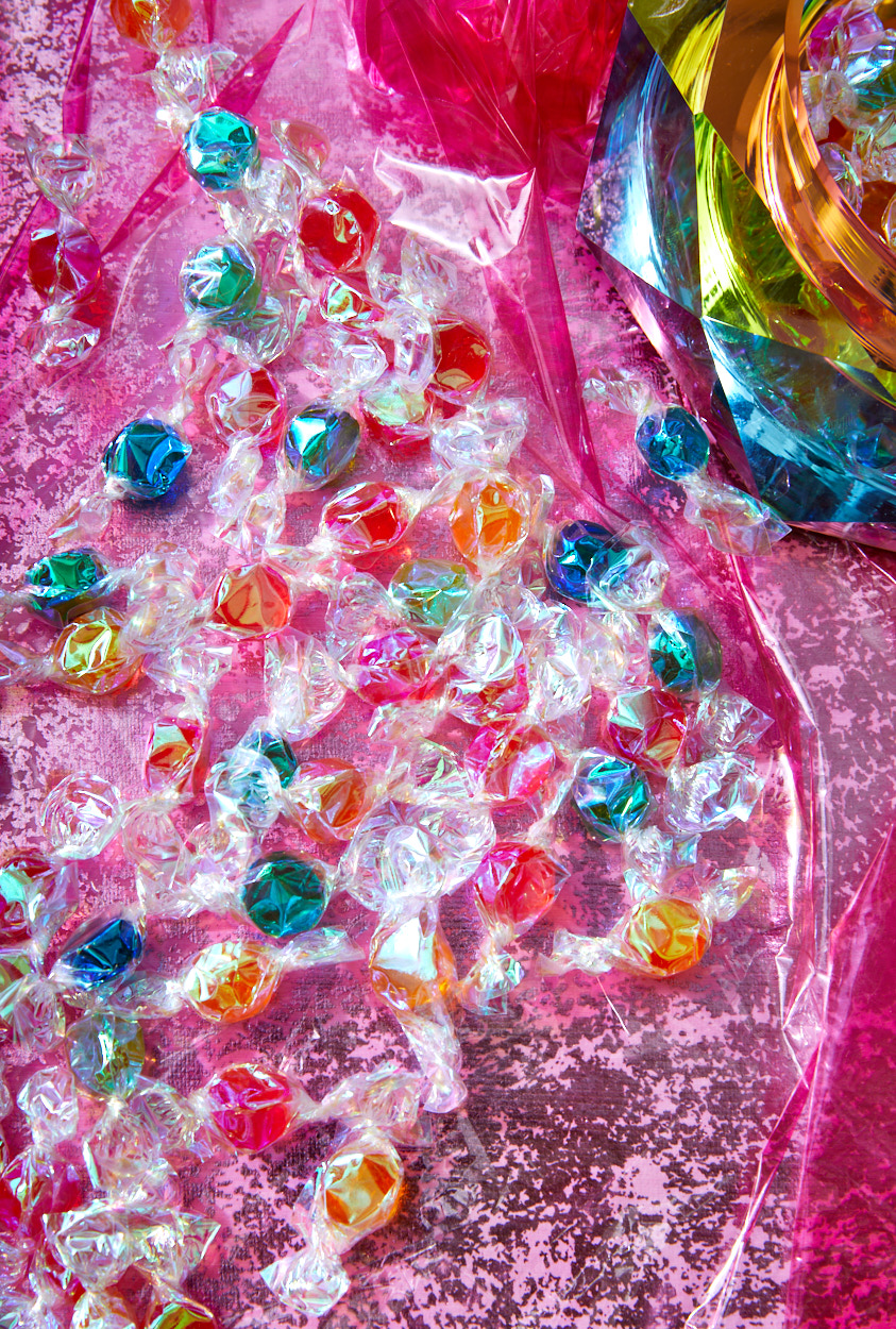 Hard candies in a colorful bowl