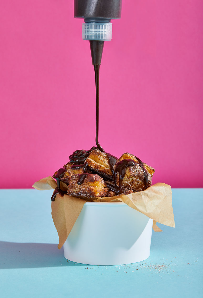 Chocolate Sauce drizzle over cinnamon nuggets advertising campaign