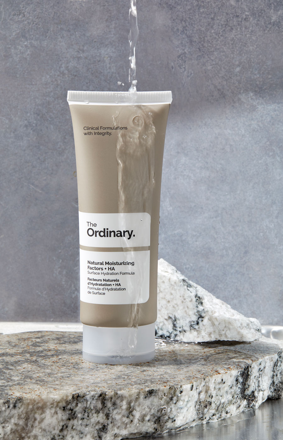 The Ordinary skincare cleanser with water splash