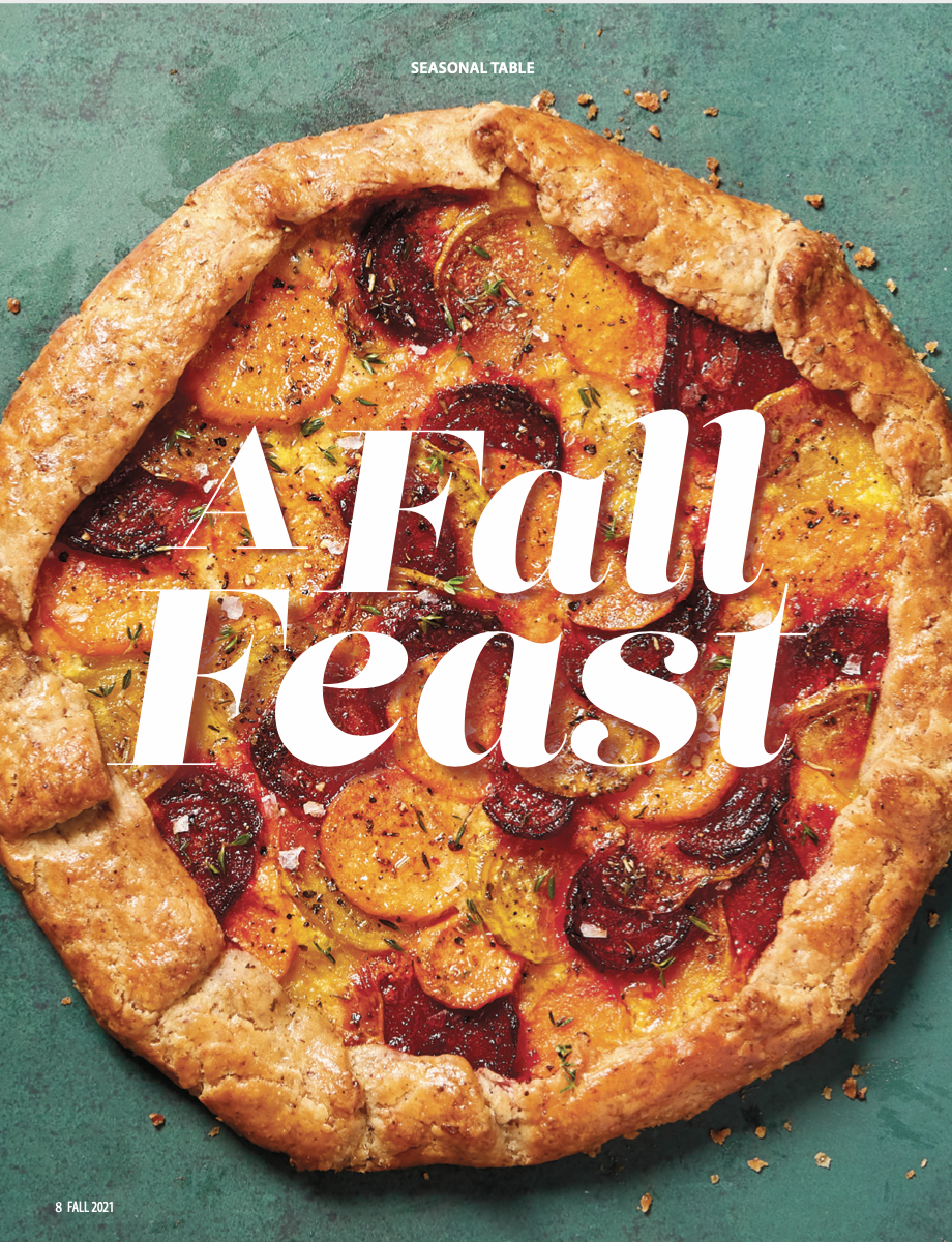 Beet tart on green background