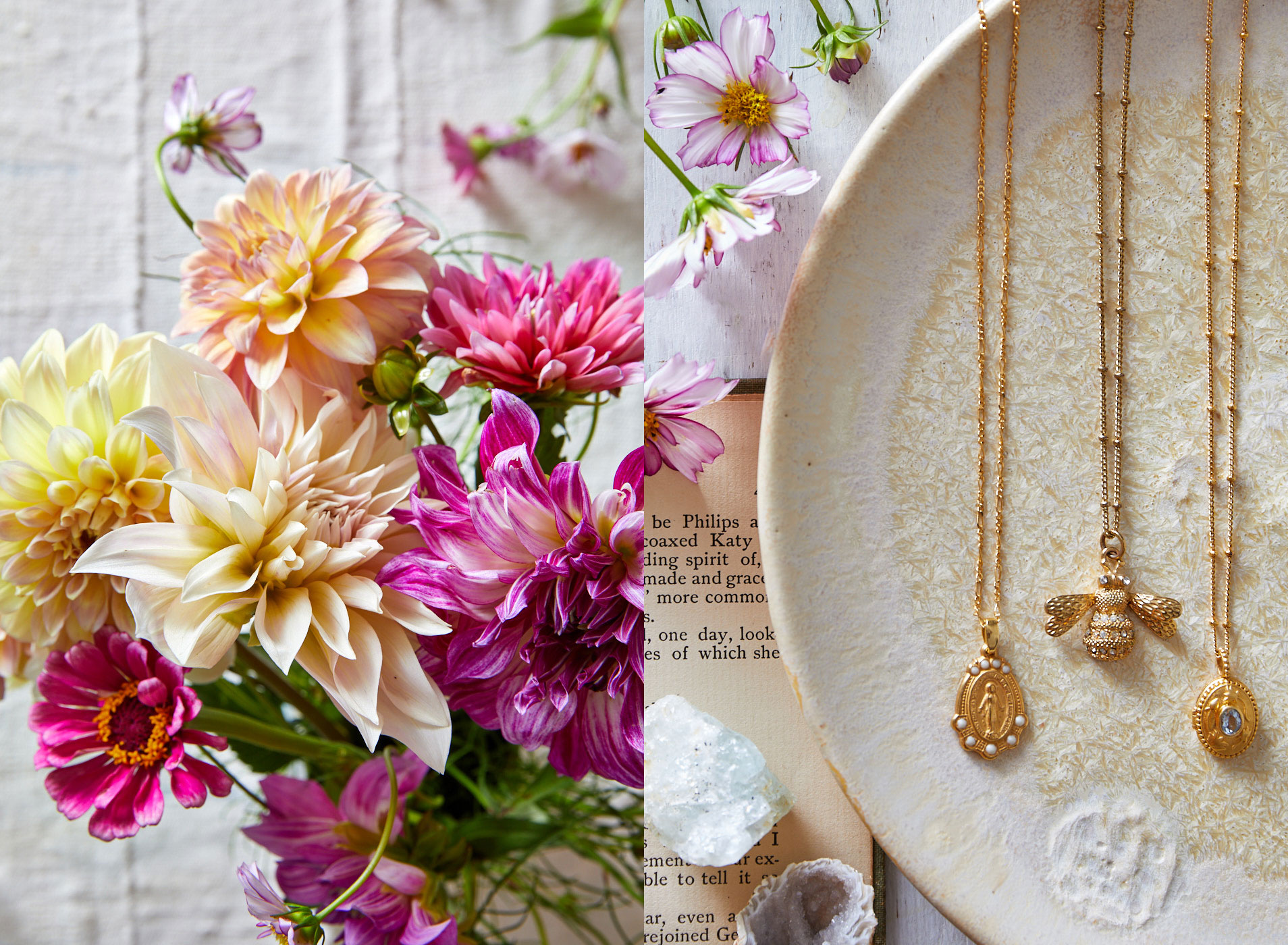 Dahlias And Gold Pendant Jewelry