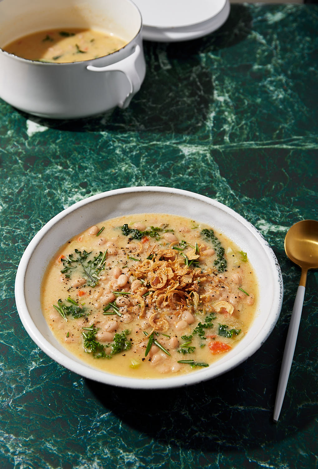 Kale & White Bean soup food photography