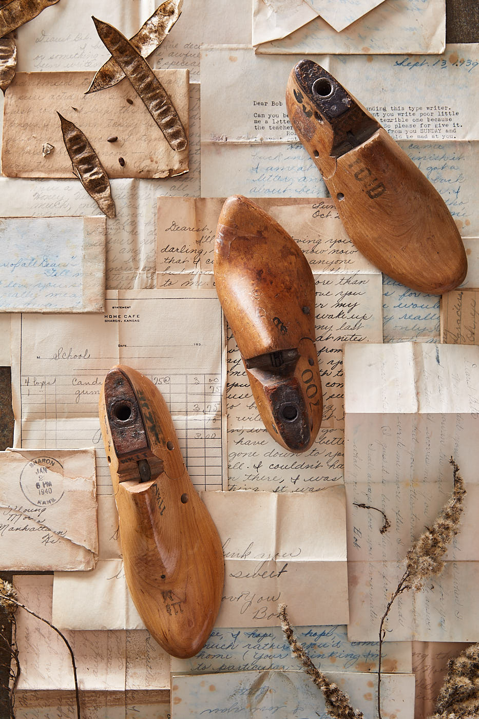 Vintage love letters and shoe forms