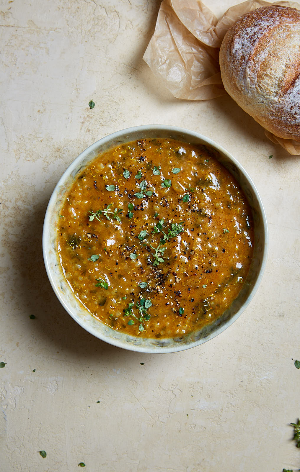 Lentil Soup with a bread roll