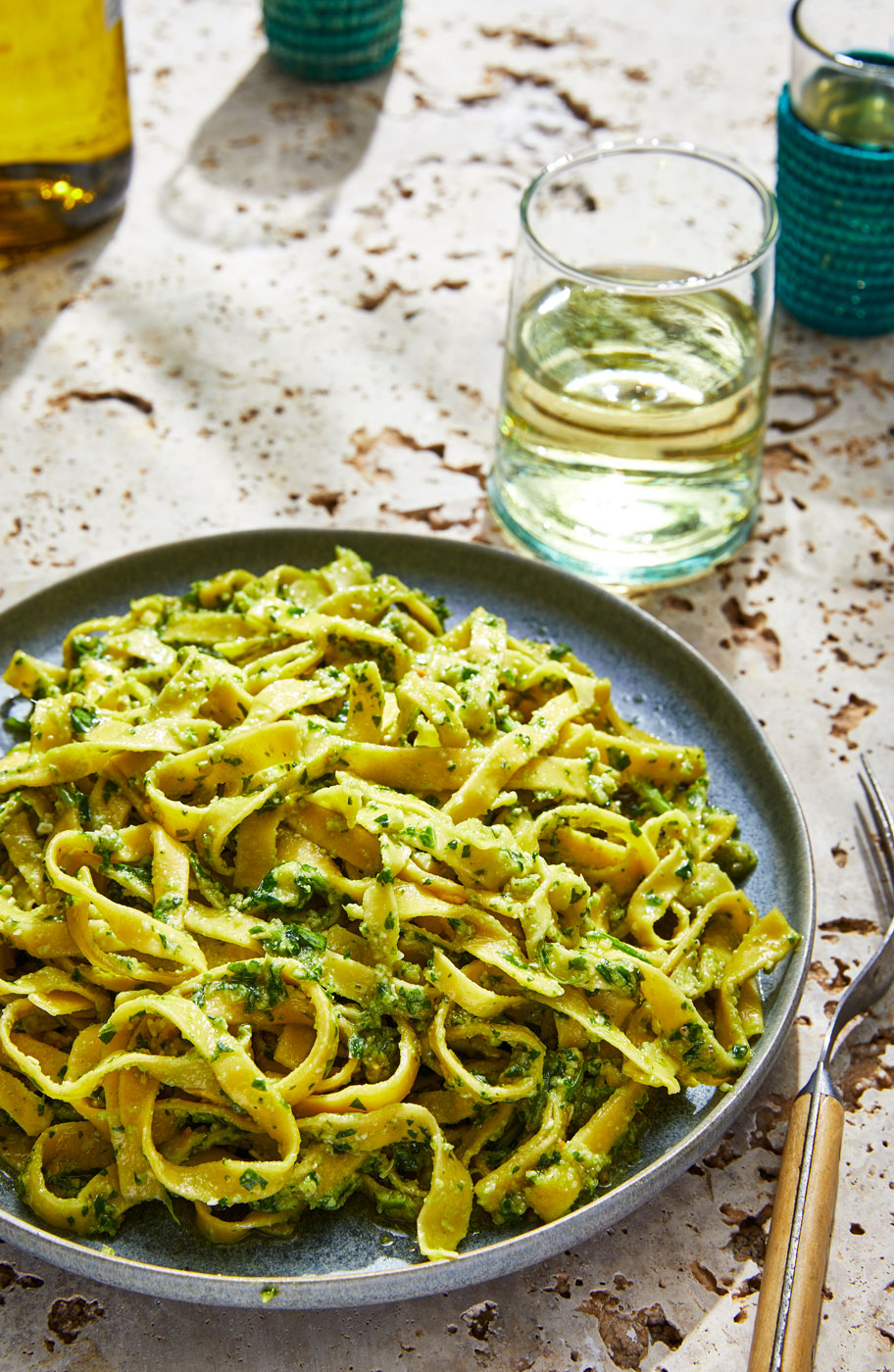 Tagliatelle  Pesto With Wine